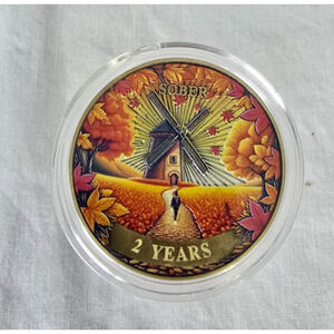 Windmill 2 Year Sobriety Coin Token Men's with Coin Capsule New